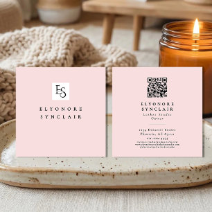 Cartão De Visita Quadrado Cílios Código QR Logotipo Roteado Rosa Blush