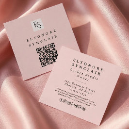 Cartão De Visita Quadrado Cílios Código QR Logotipo Roteiro Rosa Rubor