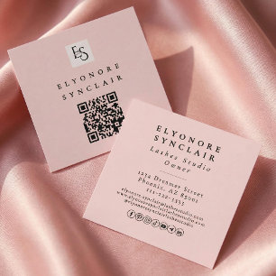 Cartão De Visita Quadrado Cílios Código QR Logotipo Roteiro Rosa Rubor