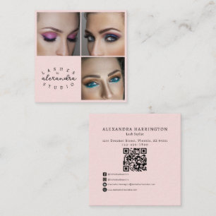 Cartão De Visita Quadrado Cílios Foto Código QR Ícone Social Script Rosa Cor