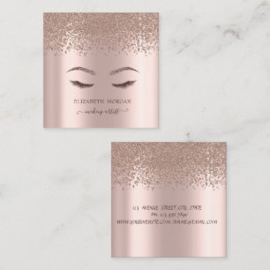 Cartão De Visita Quadrado Cílios Postiços Glitter Rosa Dourado Elegantes Dia