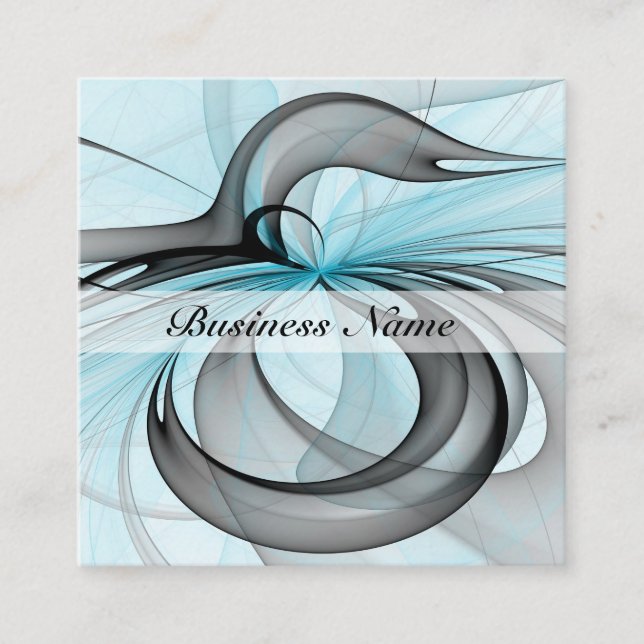 Cartão De Visita Quadrado Cinza Antracite Arte Fractal Azul Moderna (Frente)