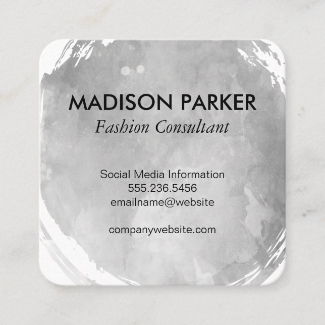 Cartão De Visita Quadrado Cinza Contemporânea Molho Bruto (Frente)