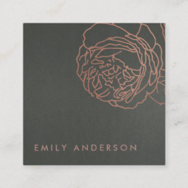 CARTÃO DE VISITA QUADRADO CINZA DE AÇO DE PRATA DE FAUX SILVER ROSE DOURADO
