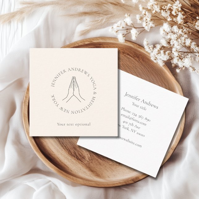 Cartão De Visita Quadrado Cinza de beige das mãos (Hands Illustration Beige Business Cards)