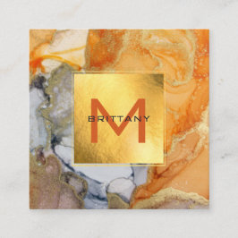 Cartão De Visita Quadrado Cinza de folha de ouro chic e pilha de cor âmbar p