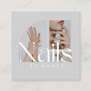 Cartão De Visita Quadrado Cinza de Luz de Colagem de Fotos do Artista Nail
