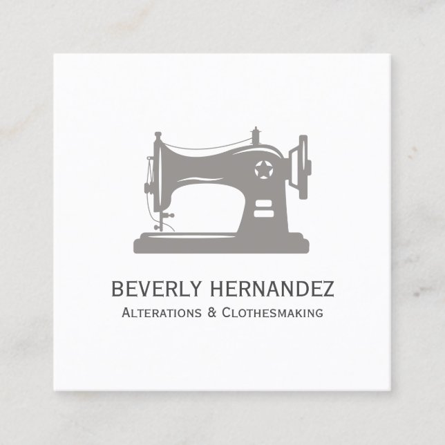 Cartão De Visita Quadrado Cinza de taupe Máquinas de costura por safra (Frente)