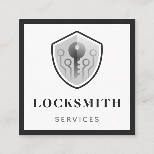 Cartão De Visita Quadrado Cinza Key Logo Locksmith Services Social Media Bol (Frente)