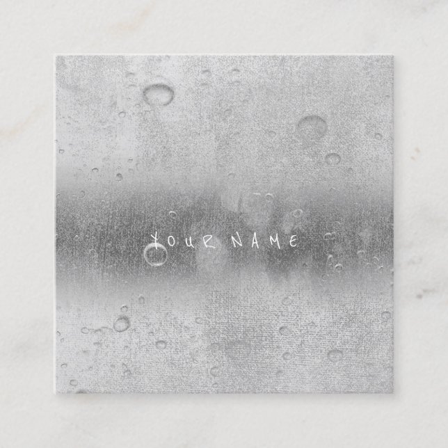 Cartão De Visita Quadrado Cinza Prata Cinza Água-Linhas (Frente)