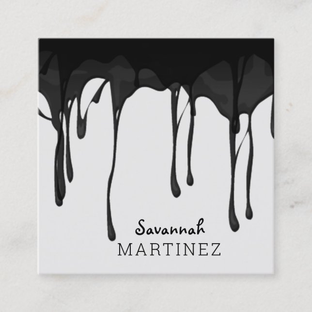 Cartão De Visita Quadrado Cinza preta Abstrato sem costura Elegante (Frente)