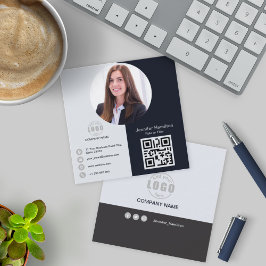 Cartão De Visita Quadrado Cinza profissional adicione seu código QR de foto