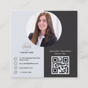 Cartão De Visita Quadrado Cinza profissional adicione sua foto QR Code Squar