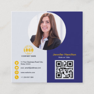 Cartão De Visita Quadrado Cinza profissional Amarelo adicione sua foto QR Co