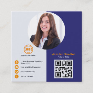 Cartão De Visita Quadrado Cinza profissional Laranja adiciona sua foto QR Co