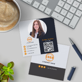 Cartão De Visita Quadrado Cinza profissional Laranja adicionar seu código QR