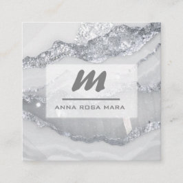 Cartão De Visita Quadrado *~* CINZA SILVER Glitter Glam QR Luxe AP66 inicial