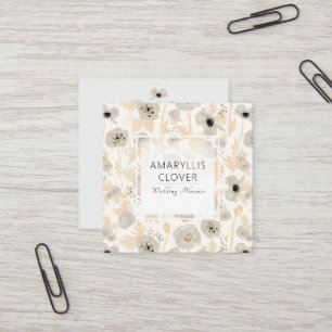 Cartão De Visita Quadrado Cinzas Amarelas Bonitas Floral