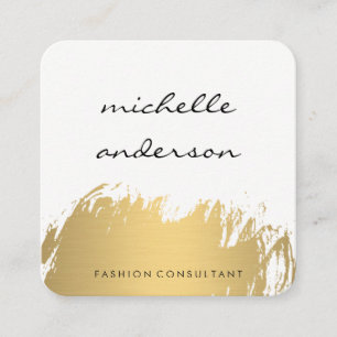Cartão De Visita Quadrado Cinzas brancas escovadas ouro do falso