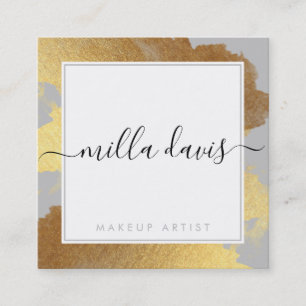 Cartão De Visita Quadrado CINZAS pálidas de vidro moderno DOURADO e bonito L