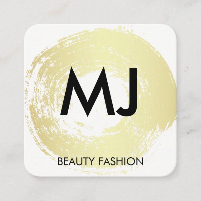 Cartão De Visita Quadrado Circular Dourada do Monograma de Script Esmagada (Frente)