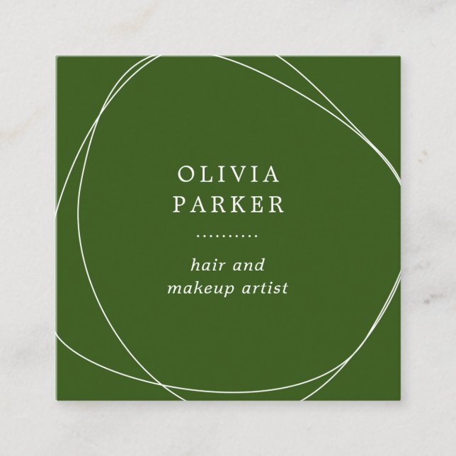 Cartão De Visita Quadrado Círculo Abstrato branco| Floresta Verde (Frente)