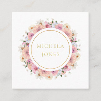 Cartão De Visita Quadrado Círculo de Designer Elegante das Mulheres Florais