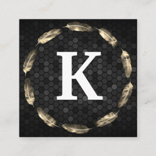 Cartão De Visita Quadrado Círculo Dourado de pena  Padrão Geométrico  Mon