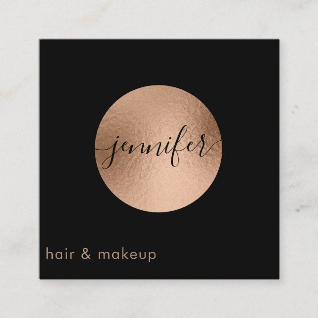 Cartão De Visita Quadrado Círculo mínimo profissional de folha de ouro rosa (Frente)