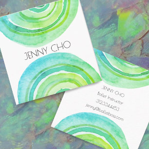 Cartão De Visita Quadrado Círculos de Aquarela Anéis Abstrato Verde Minima