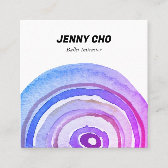 Cartão De Visita Quadrado Círculos de Aquarela Anel CÓDIGO QR Puro Minimalis (Frente)