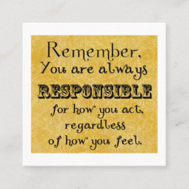 Cartão De Visita Quadrado Citação de responsabilidade; sentimentos, carta