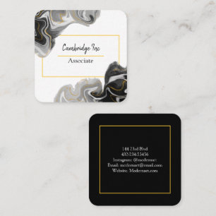 Cartão De Visita Quadrado Clama de mármore preto, branco e Dourado 