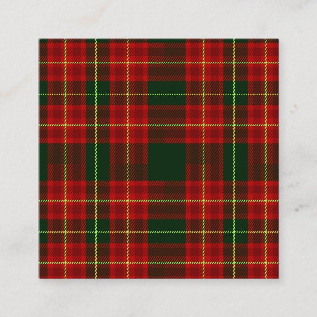 Cartão De Visita Quadrado Classic Christmas Red Green Tartan Plaid Seamless  (Frente)