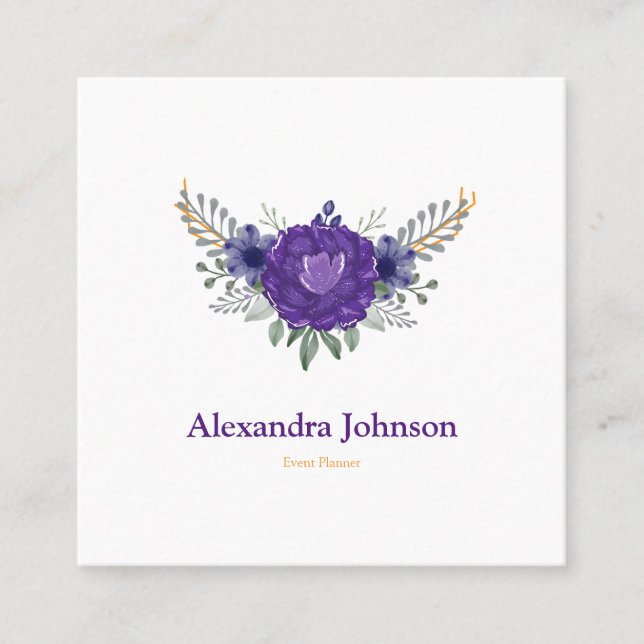 Cartão De Visita Quadrado Clássico Clássico Moderno Personalizado Floral de  (Frente)