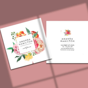 Cartão De Visita Quadrado Clássico Moderno Watercolor Peony Floral