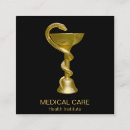 Cartão De Visita Quadrado Classy Cobra Bowl Hygieia Medical Dourado Caduceus