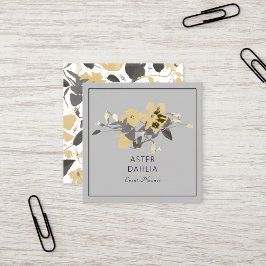 Cartão De Visita Quadrado Clematis Amarelo Flores Aquarela Personalizáveis