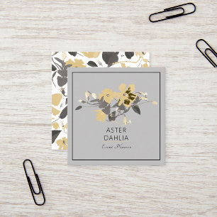 Cartão De Visita Quadrado Clematis Amarelo Flores Aquarela Personalizáveis 