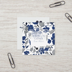 Cartão De Visita Quadrado Clematis Flowing Blue Cinza Vine