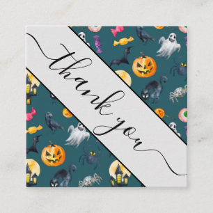Cartão De Visita Quadrado Cliente do Watercolor Halloween Monsters Obrigado