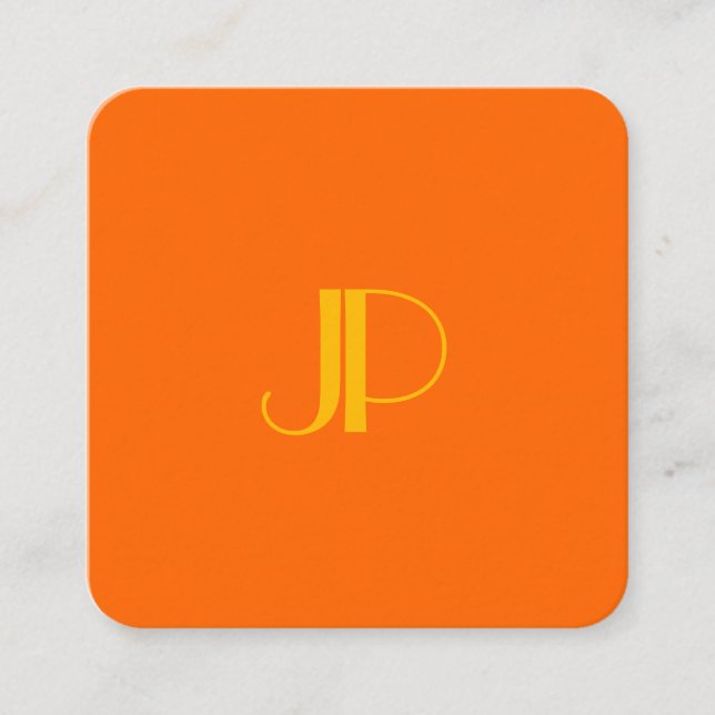 Cartão De Visita Quadrado Cliente Moderno Monograma inicial - Letra laranja (Frente)