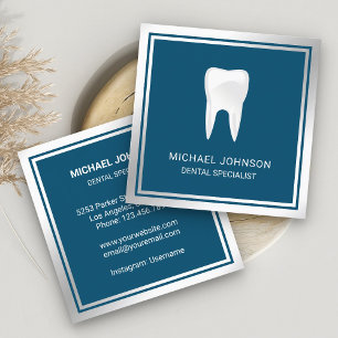 Cartão De Visita Quadrado Clínica Odontológica Dentista Dente de Aço Metálic