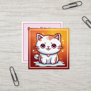 Cartão De Visita Quadrado Clipart de Gato Fofo no Estilo Kawaii