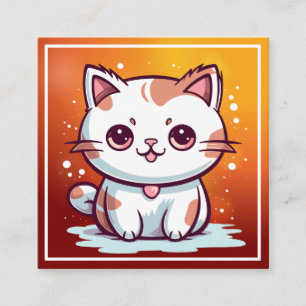 Cartão De Visita Quadrado Clipart de Gato Fofo no Estilo Kawaii
