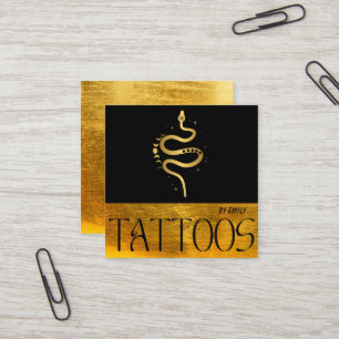 Cartão De Visita Quadrado Cobra Celestial Tatuagem Salão Dourado Metálico