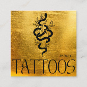 Cartão De Visita Quadrado Cobra Celestial Tatuagem Salão Dourado Metálico