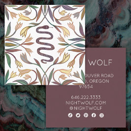 Cartão De Visita Quadrado Cobra Vines Mística Mística de Boho Colorida