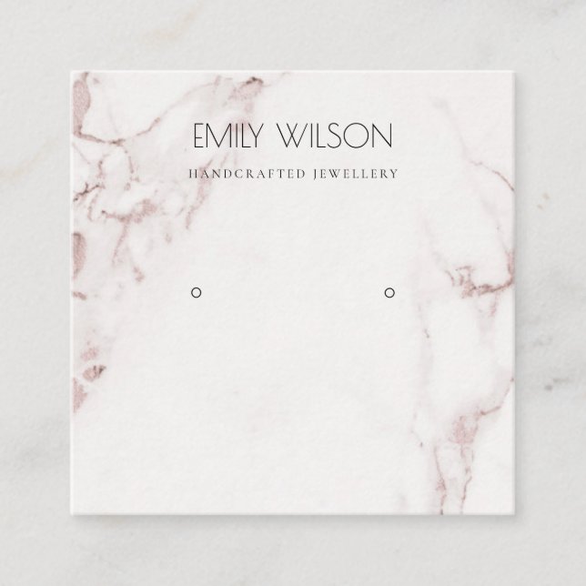 CARTÃO DE VISITA QUADRADO COBRE BLUSH PINK MARBLE STUD EARRY LOGO DE EXIBIÇÃ (Frente)
