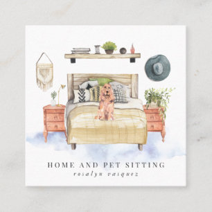 Cartão De Visita Quadrado Cocker Spaniel   Sentado em casa e em pé